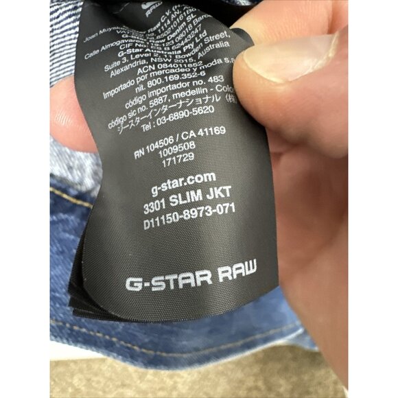 G star Jacket Mens M blue denim button Biker Light Distress Jean 3301 Slim - Picture 10 of 10